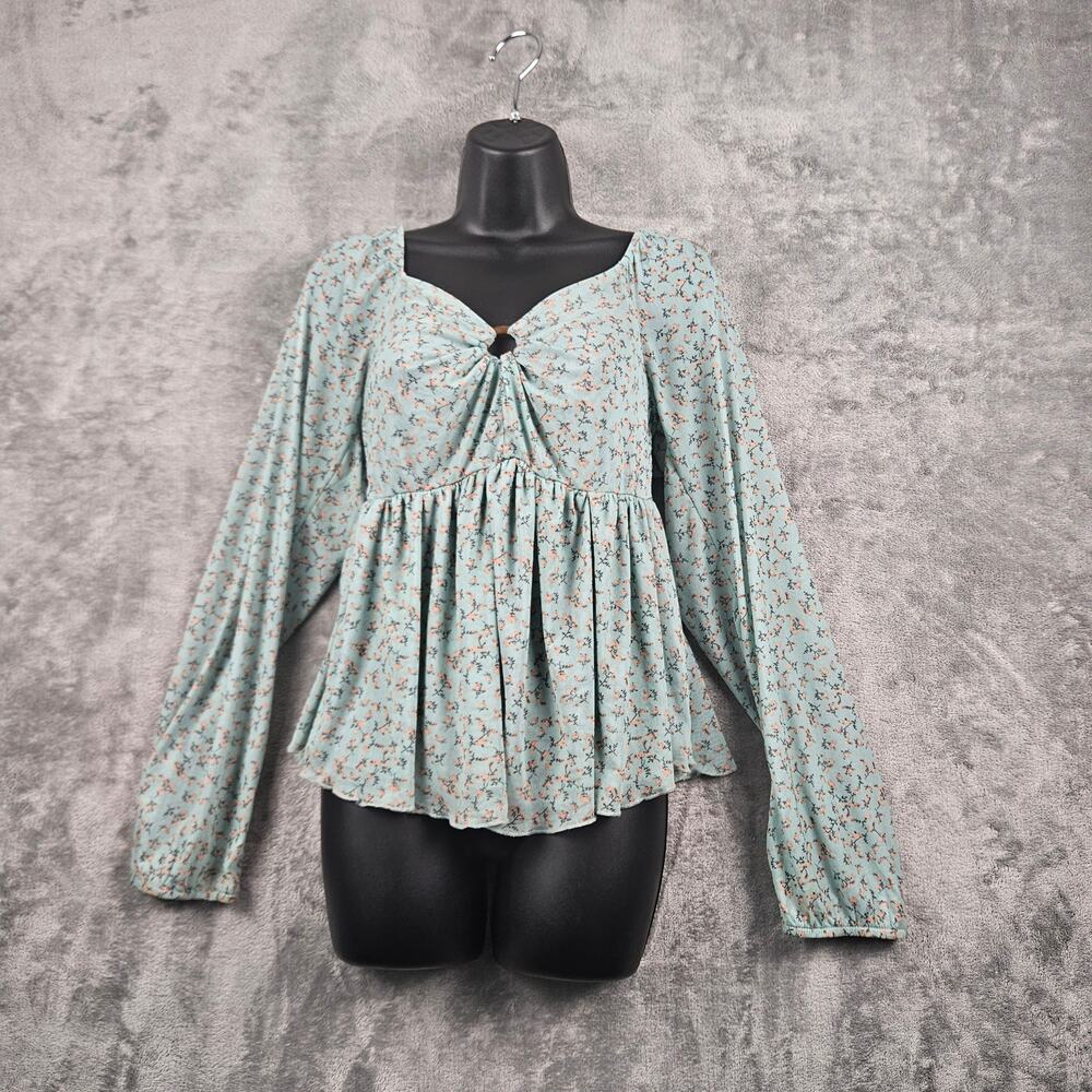 Willow & Root M Mint Floral Peplum Top Cottagecore Coquette